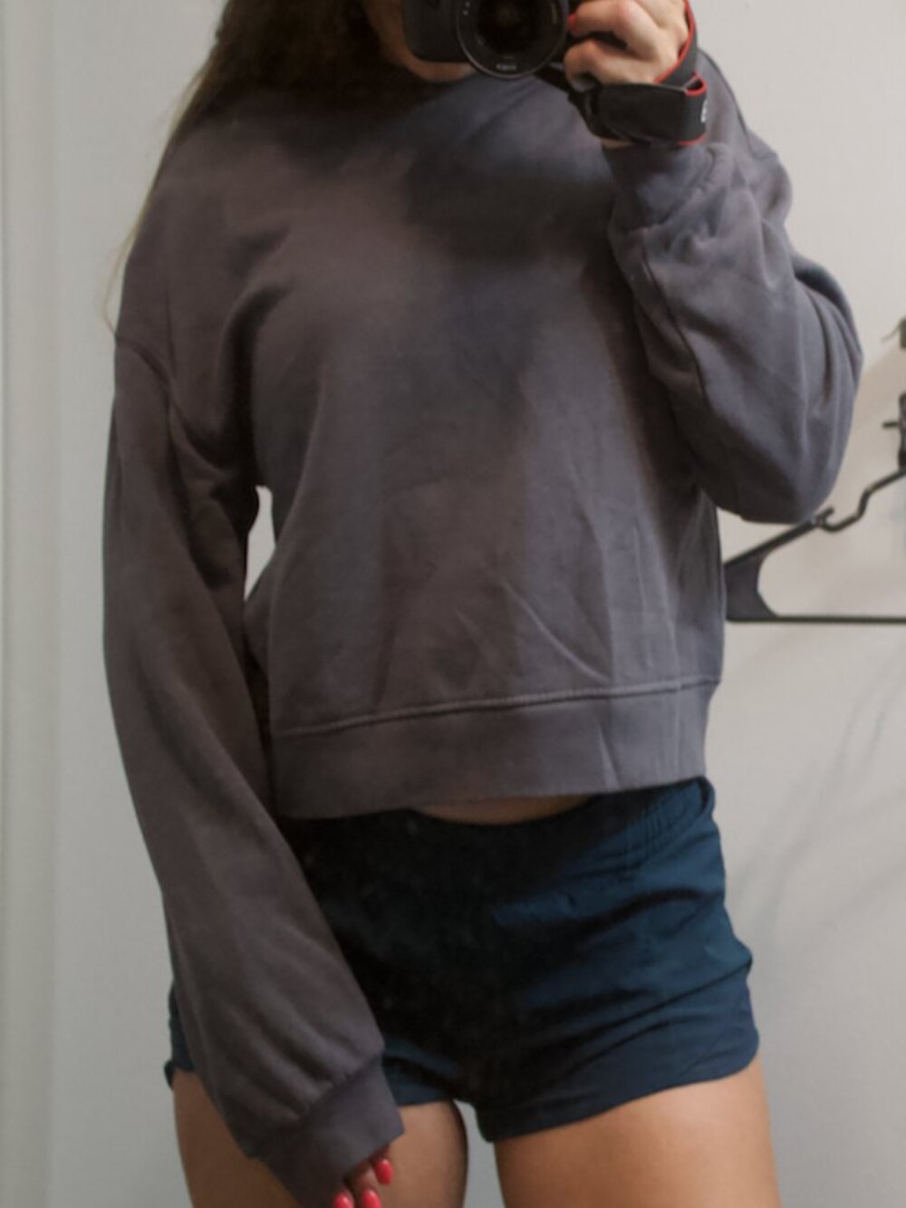 H&M Gray Cropped Sweatshirt XS Basic Crewneck Lounge Casual